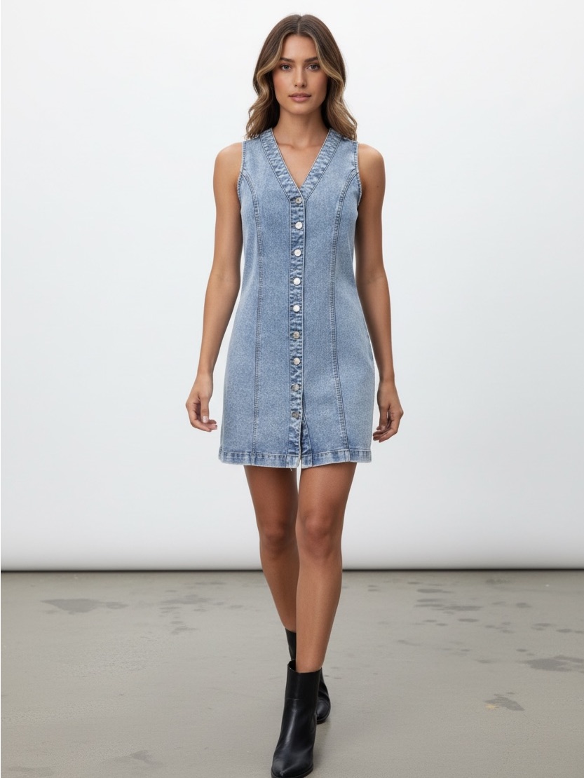 Frye Light Blue Sleeveless Button-Front Denim Dress